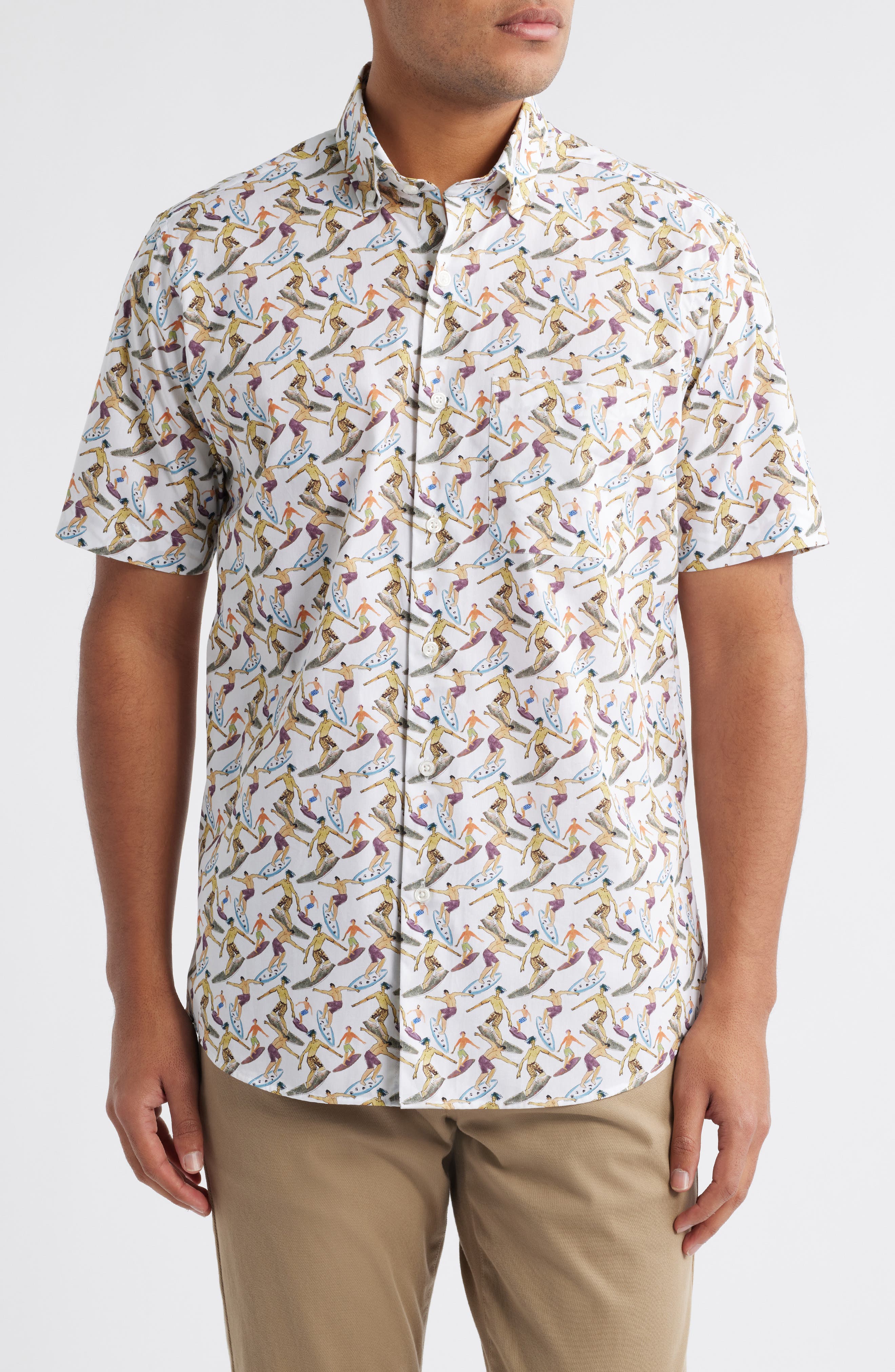 Scott Barber Surf Print Short Sleeve Button-Up Shirt