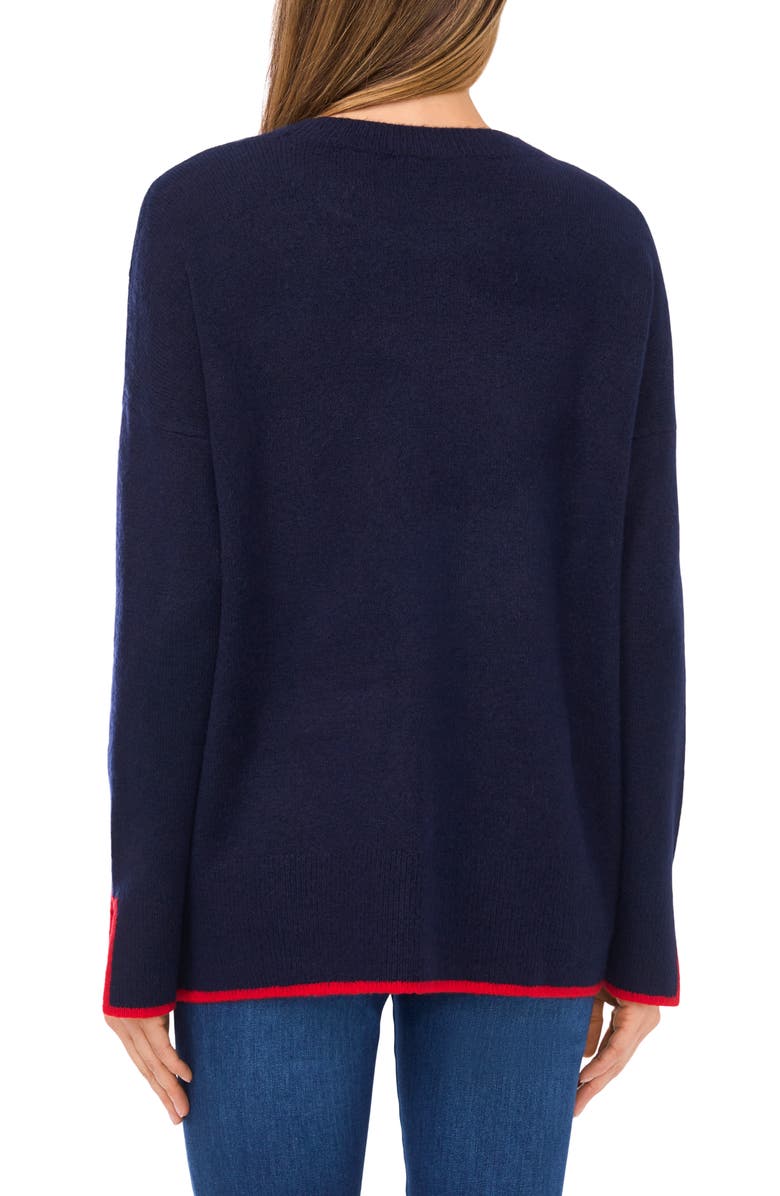 CeCe Embroidered Heart Tipped Sweater, Alternate, color, Classic Navy
