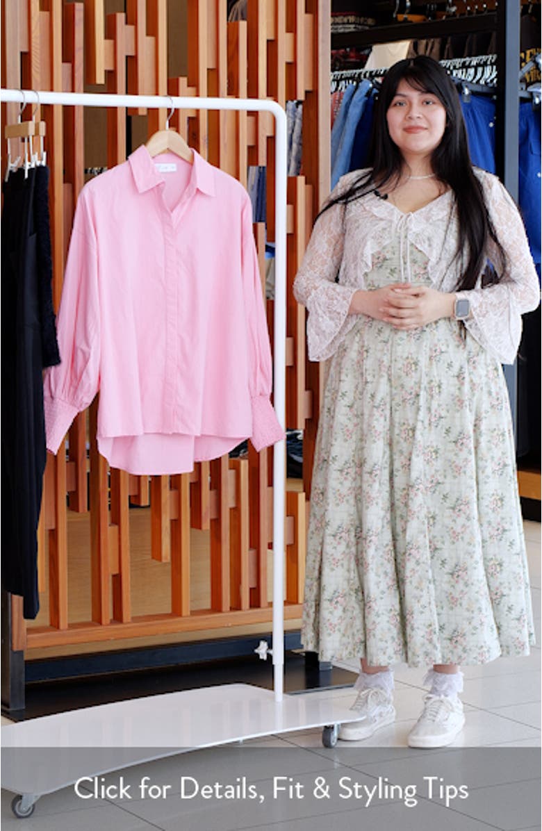 Carys Smocked Cuff Cotton Poplin Button-Up Shirt, sales video thumbnail