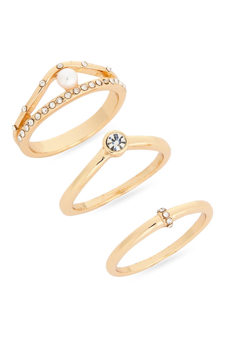 Faux Pearl & Stone Ring, Main, color, CLEAR- WHITE- GOLD
