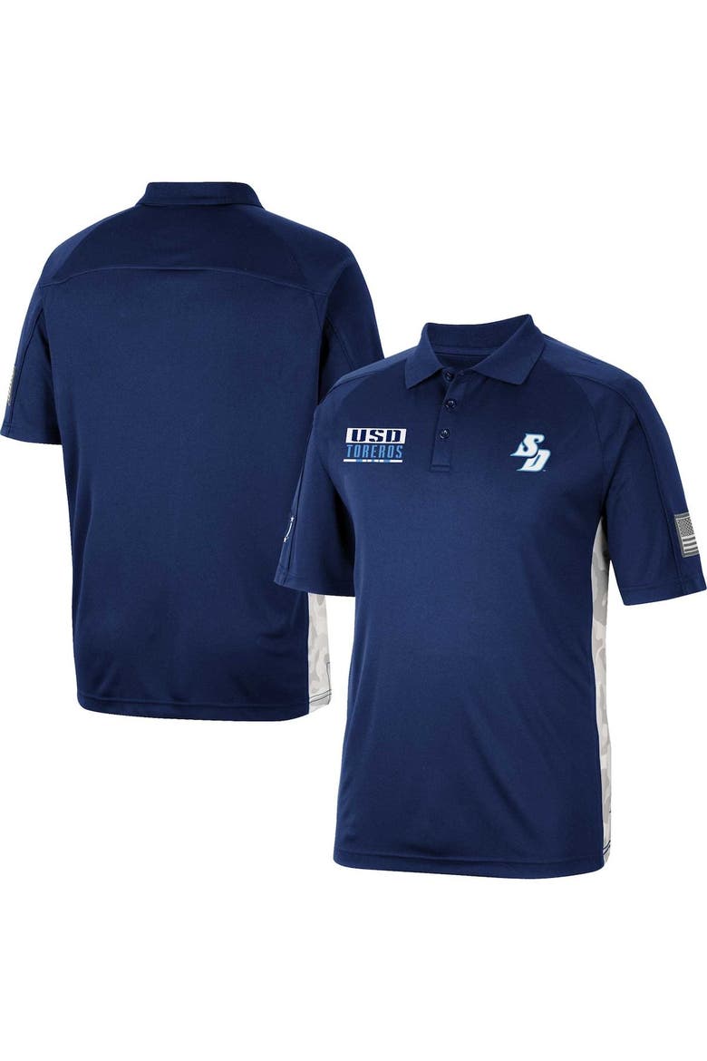 Men's Colosseum Navy San Diego Toreros OHT Military Appreciation Snow Camo Polo, Alternate, color, Navy