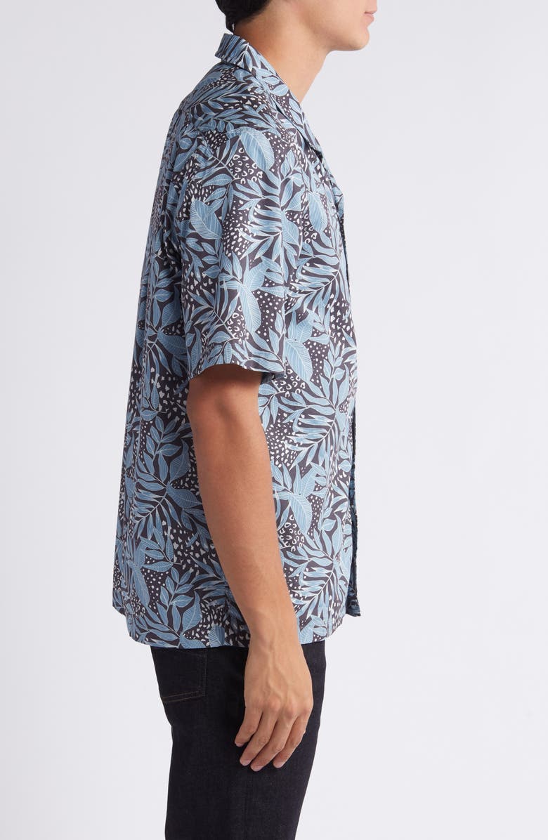 7 For All Mankind Botanical Print Camp Shirt, Alternate, color, Dusty Blue