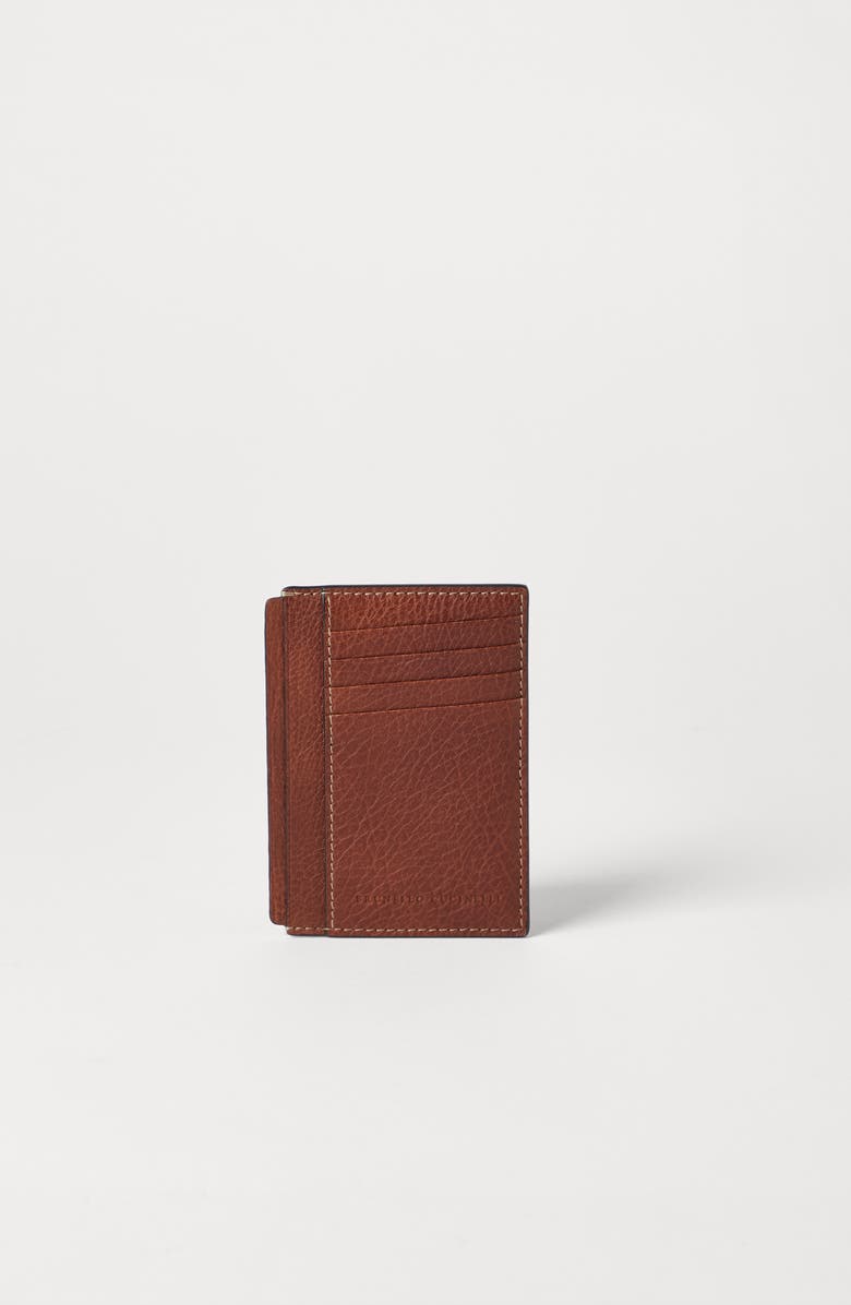 Brunello Cucinelli Grained calfskin slim card holder, Alternate, color, 