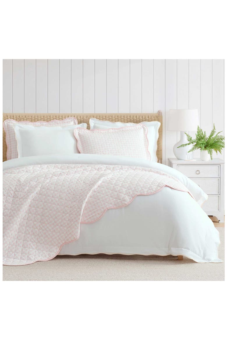 Simple Scallop Cotton Percale Duvet Cover Set, Alternate, color, WHITE/ SOFT PINK