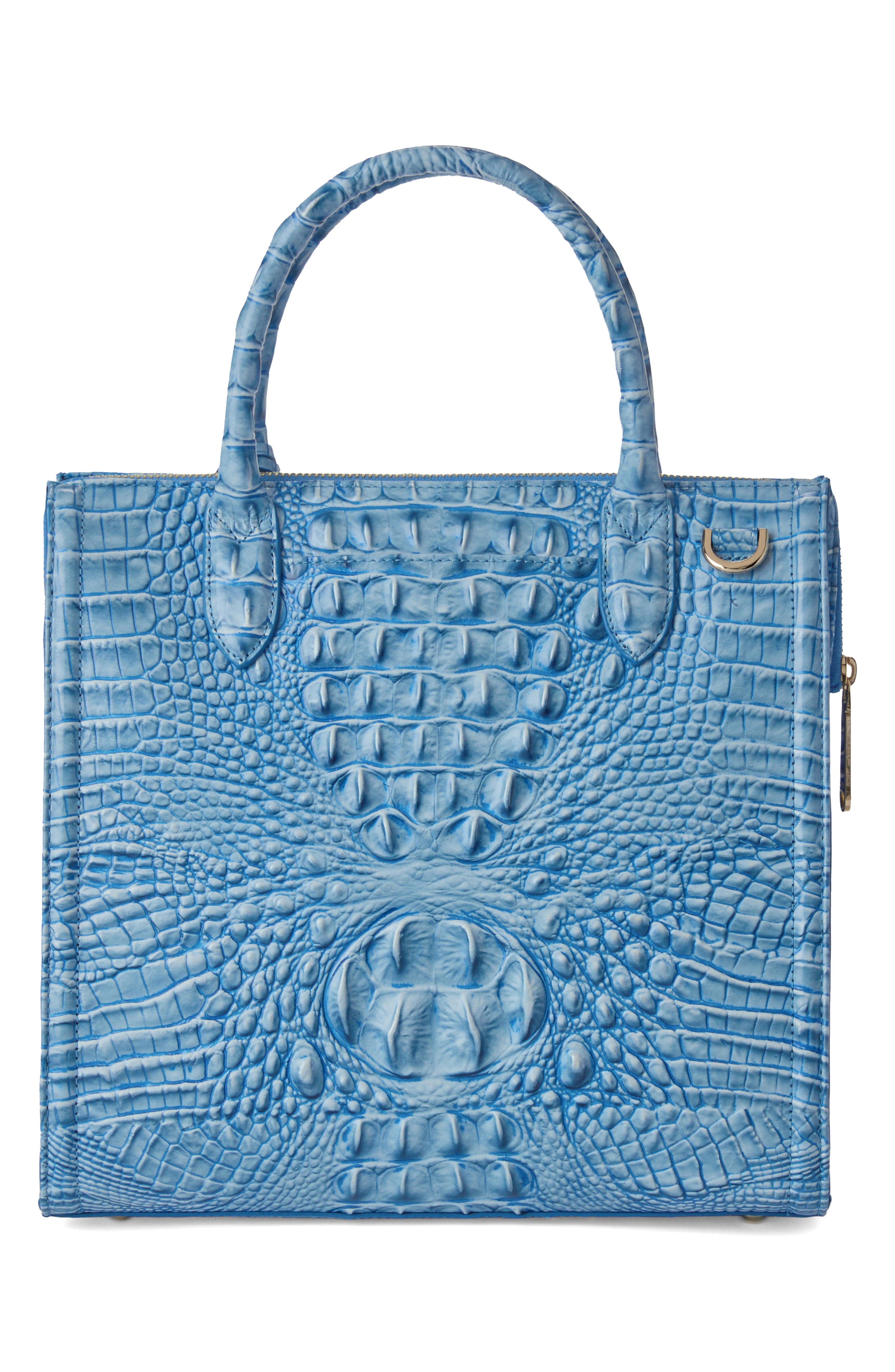 Brahmin Caroline Croc Embossed Leather Satchel, Alternate, color, Aura Blue