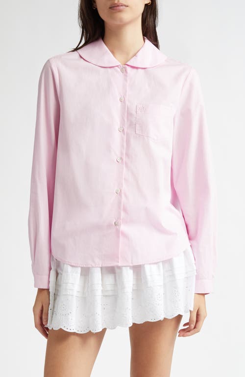 Sandy Liang Wilbur Cotton Poplin Button-Up Shirt in Pink 