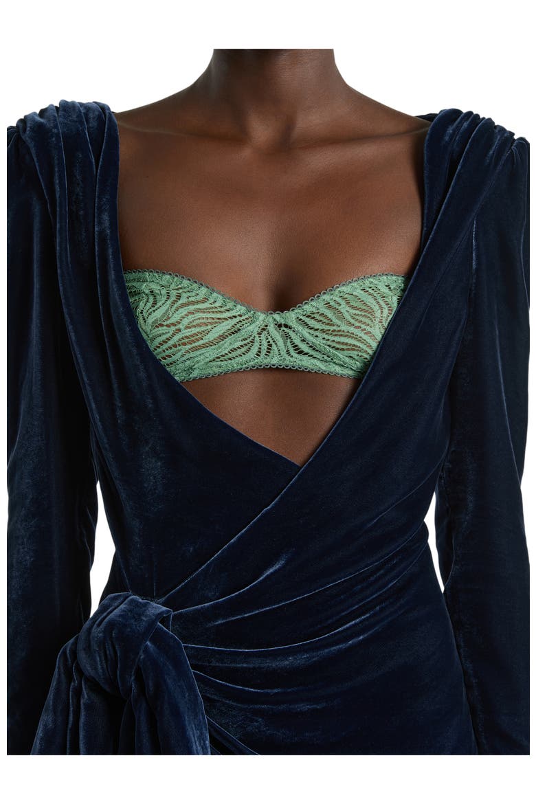 Velvet Dress with Lace Bra and Tie Detail, Alternate, color, blue