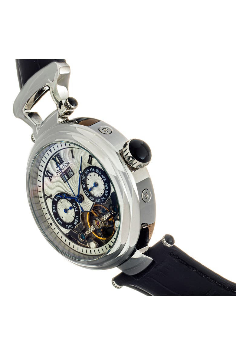 Ganzi Semi-Skeleton Leather-Band Watch, Alternate, color, Silver