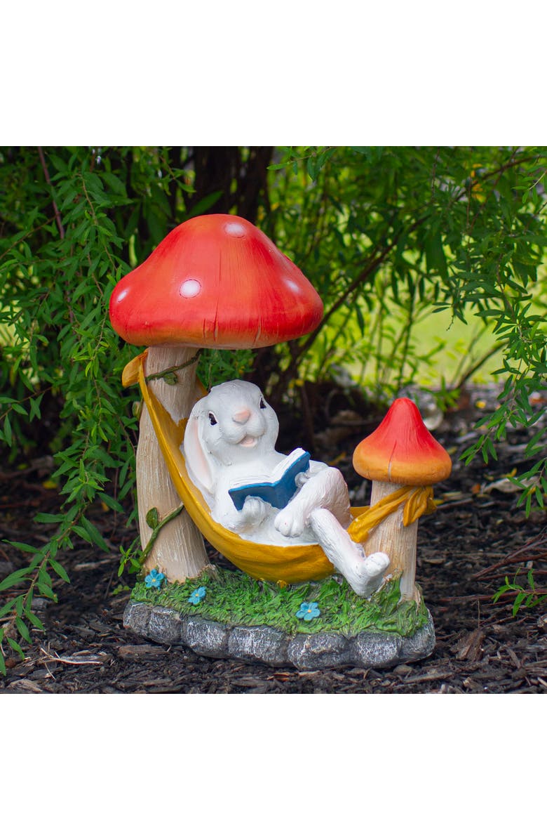 Northlight 11.75" White Bunny in Hammock Outside Garden Statue, Alternate, color, Red