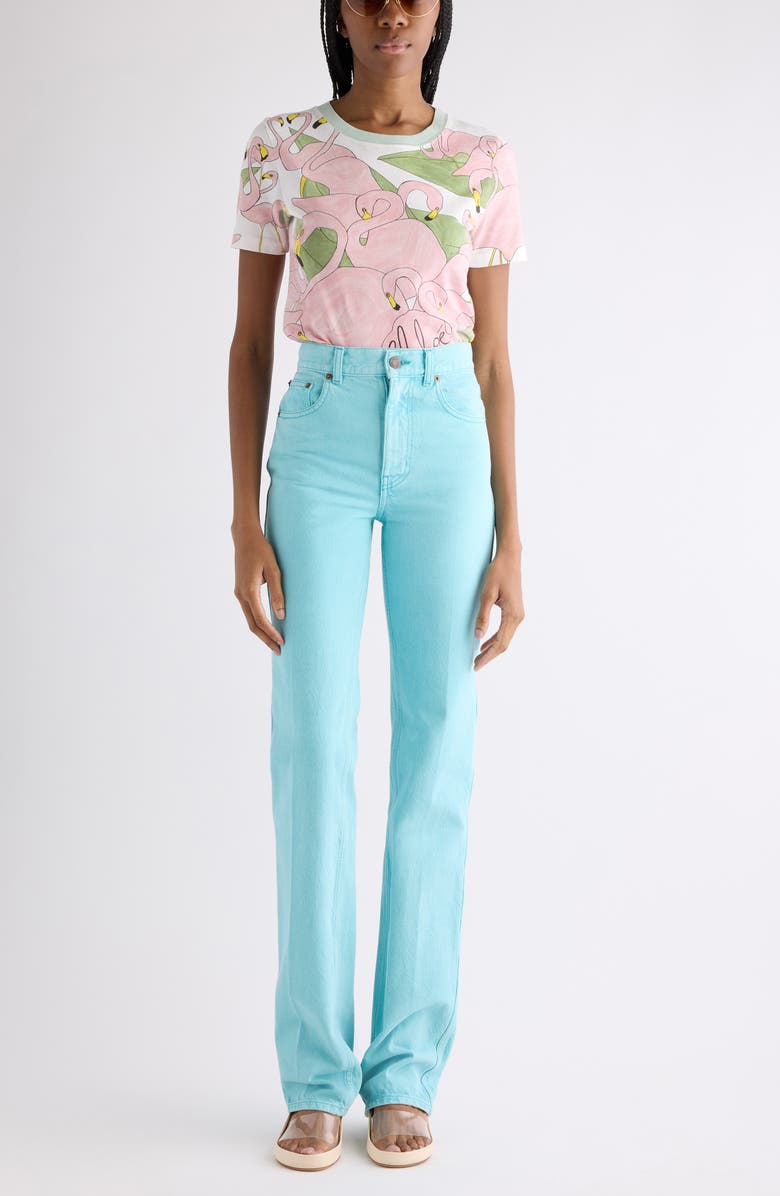 Chloé Flamingo Print Jersey Ringer T-Shirt, Alternate, color, Iconic Milk