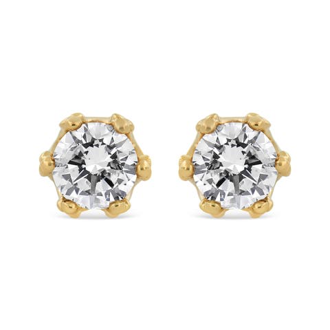 14K Yellow Gold 2.0 Cttw Round Diamond Crown Stud Earrings