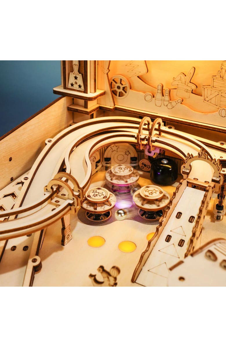 Uncommon Goods Pinball Machine DIY Building Kit by ROBOTIME, Alternate, color, Beige