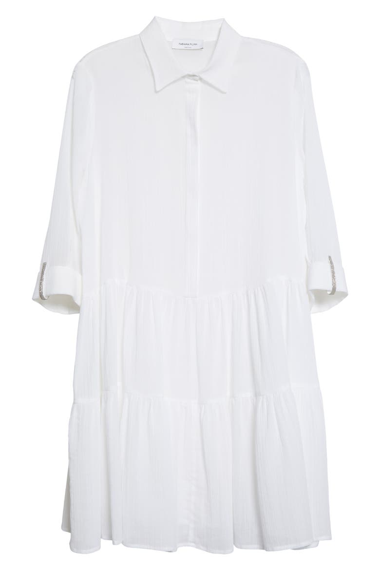 Tiered Cotton Shirtdress, Alternate, color, BIANCO