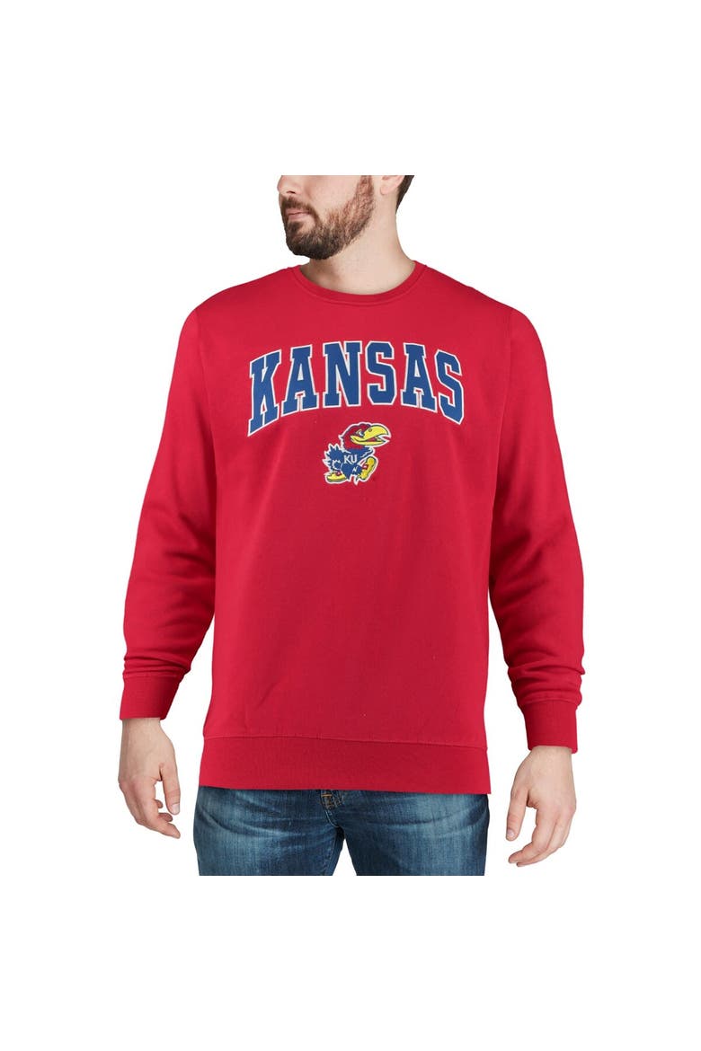 Men's Colosseum Red Kansas Jayhawks Arch & Logo Crew Neck Sweatshirt, Alternate, color, Red