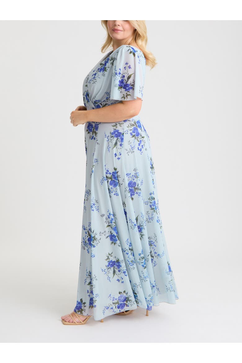 Isabelle Short Sleeve V-Neck Maxi Dress, Alternate, color, Silver Blue Floral