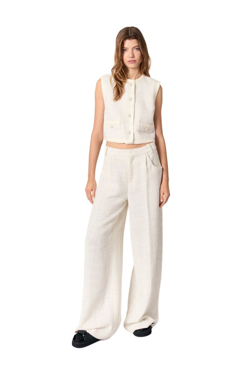 maje Sequin sleeveless tweed jacket, Main, color, Ecru