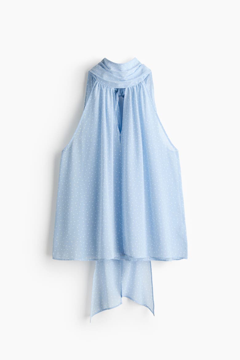 Scarf-collar Chiffon Top, Alternate, color, Light dusty blue/polka dot