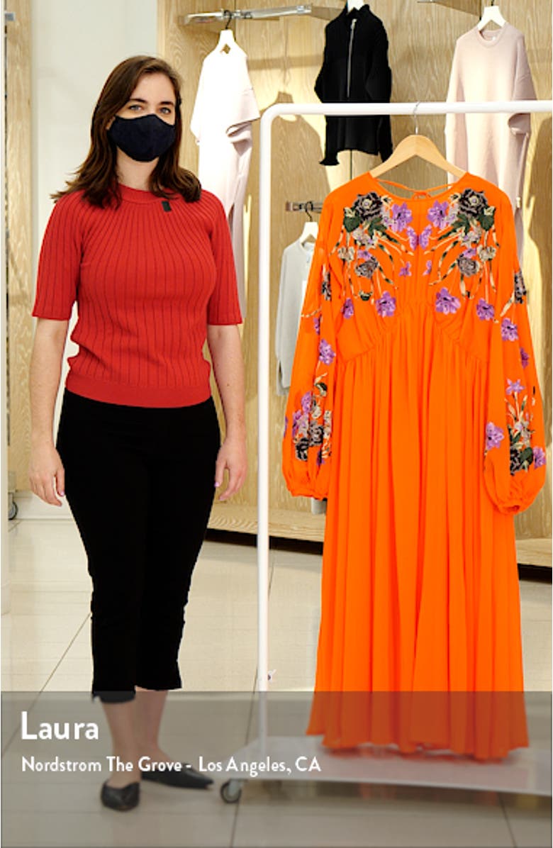 Embroidered Bodice Blouson Sleeve Maxi Dress, sales video thumbnail