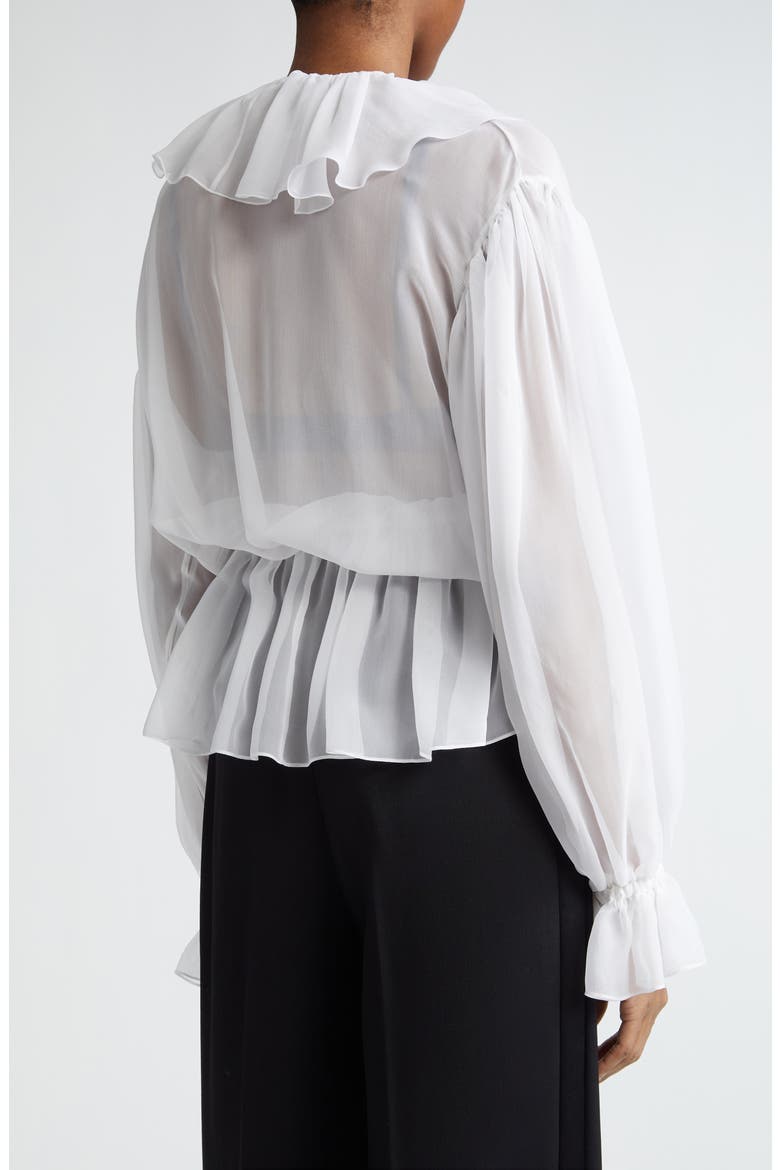 Ruffle Long Sleeve Silk Chiffon Top, Alternate, color, BIANCO OTTICO