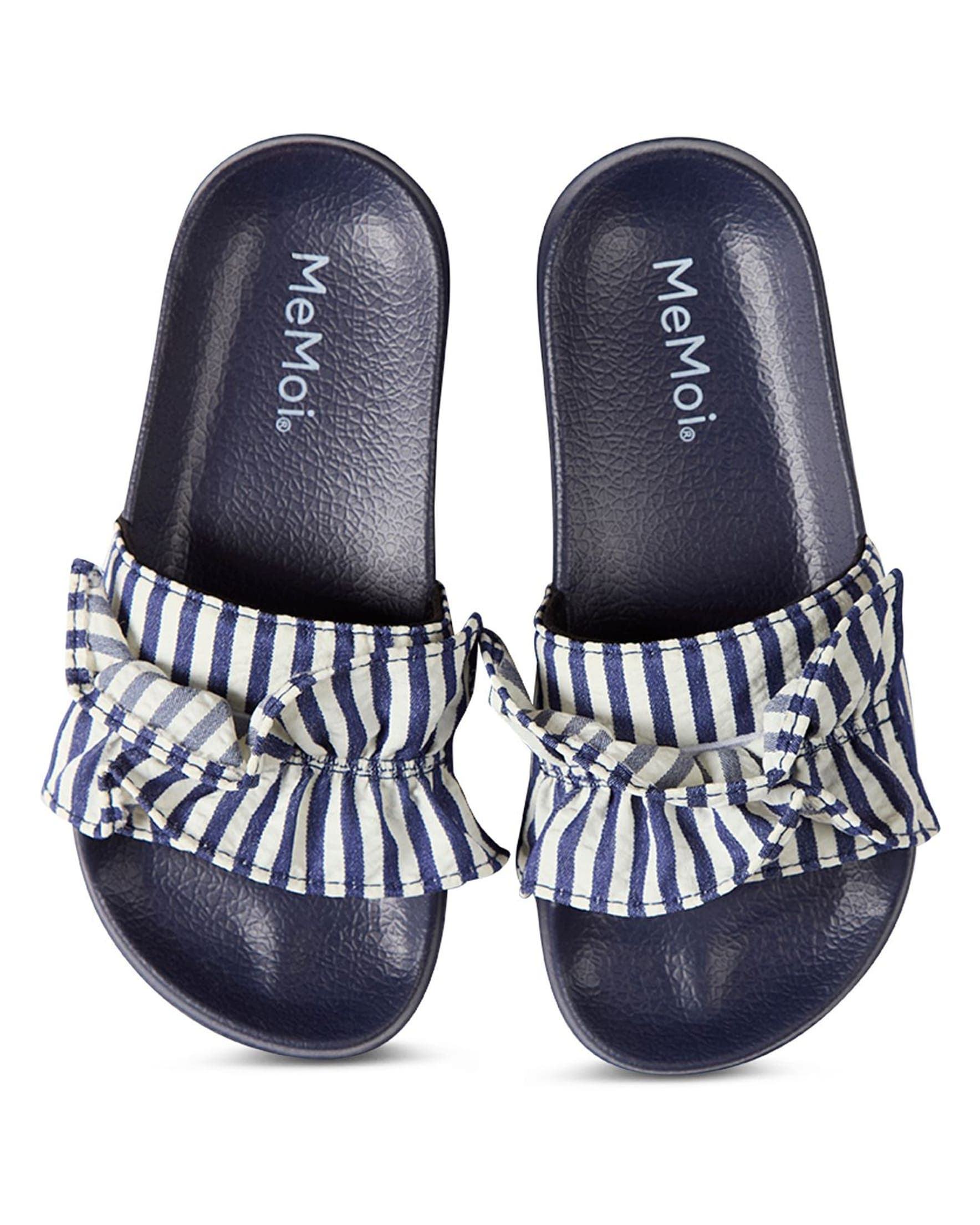 Kids' Ruffle Stripe Slip-On Slide Sandal, Alternate, color, Blue