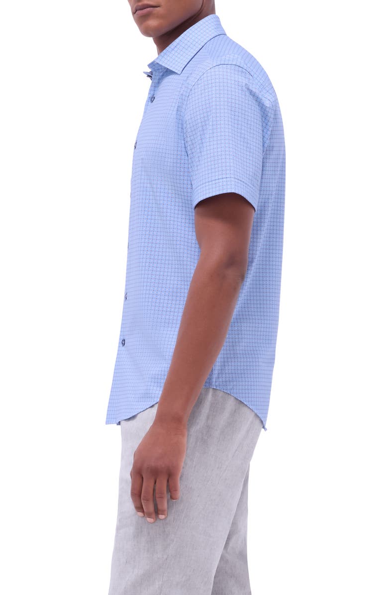 Bugatchi Miles OoohCotton<sup>®</sup> Geometric Print Short Sleeve Button-Up Shirt, Alternate, color, Air Blue