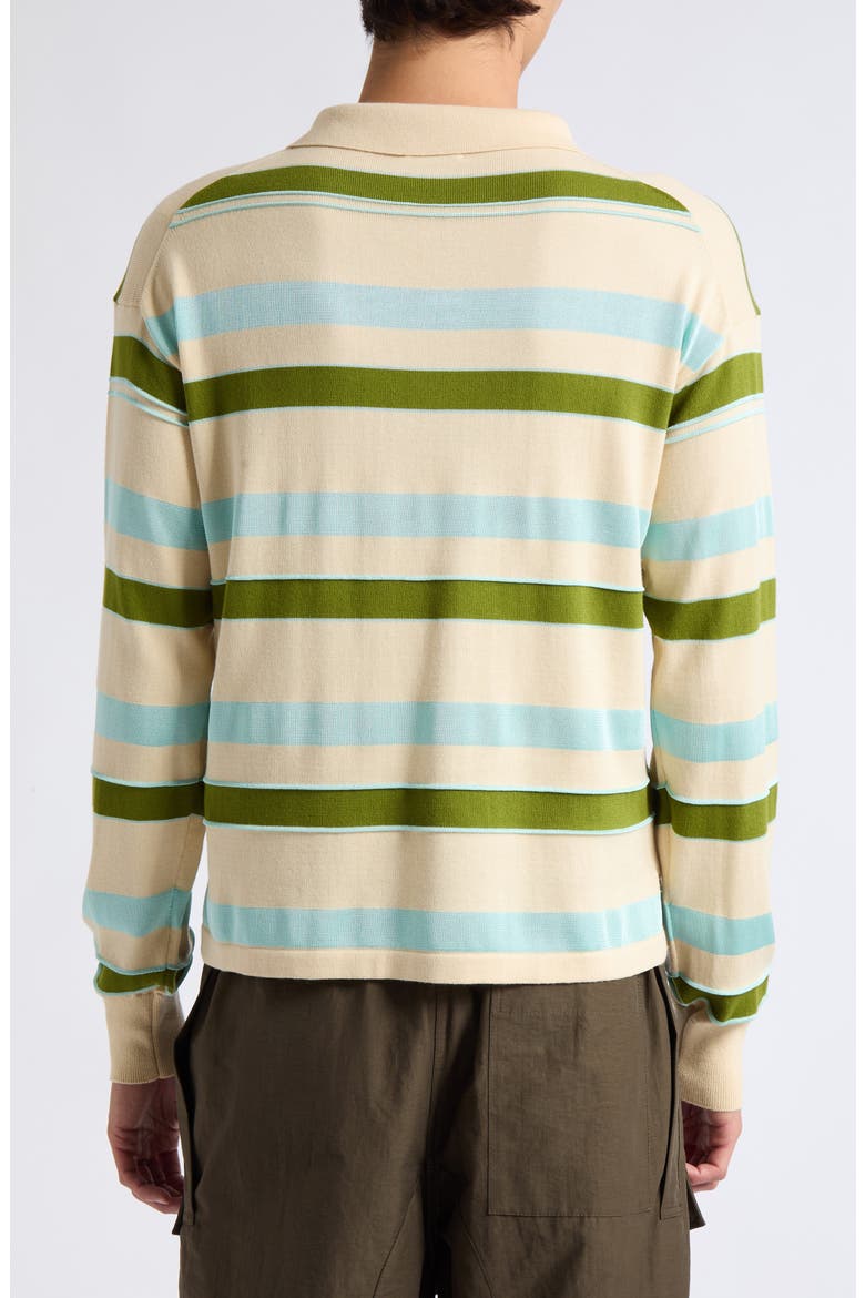 Textured Stripe Long Sleeve Rugby Polo, Alternate, color, IVORY