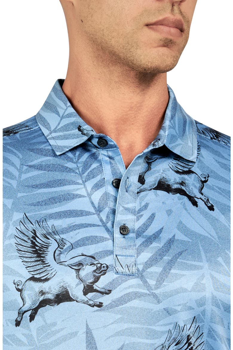 Regular Fit Flying Pigs Print Recycled Performance Golf Polo, Alternate, color, BLUE