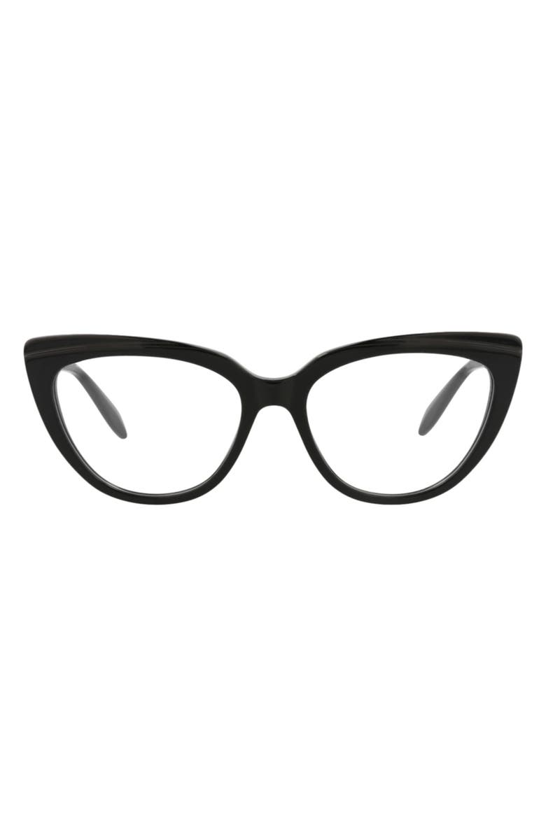 McQueen 53mm Cat Eye Optical Glasses, Main, color, Black Black Transparent