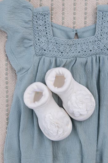 Toddler Girl Sock Shoes Tulle Trim - Beige