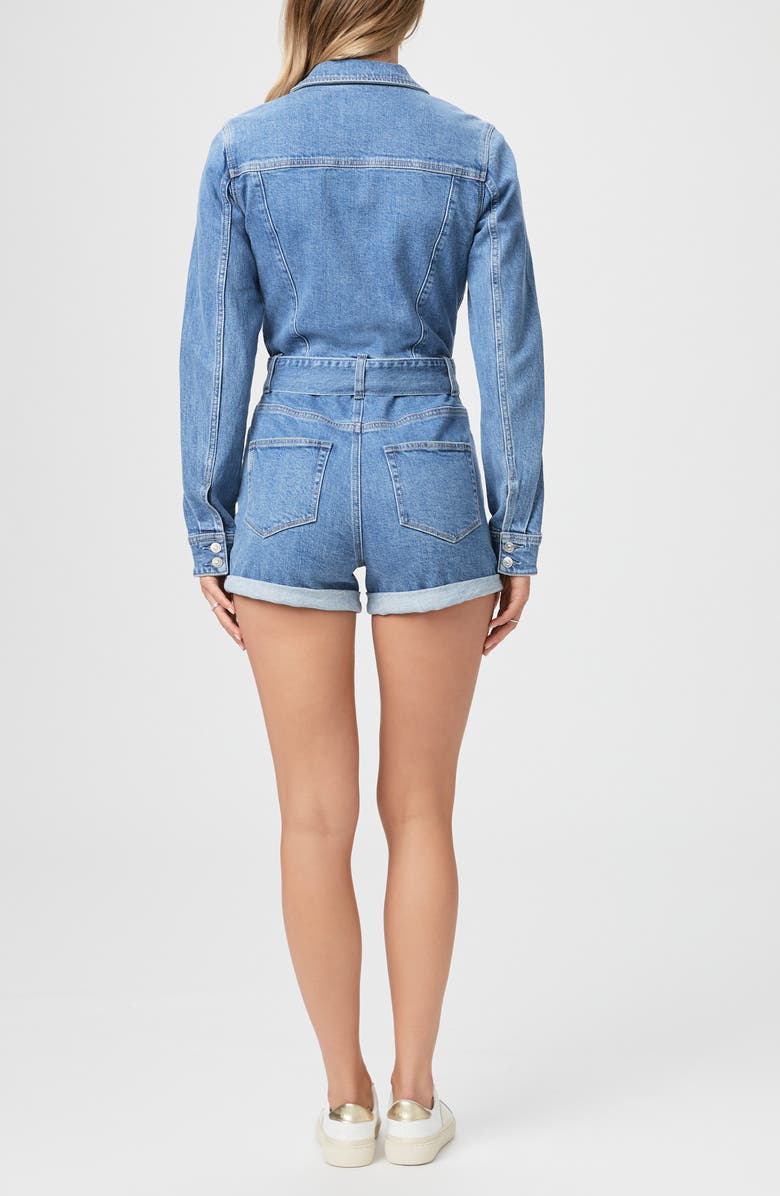 PAIGE Maggy Tie Waist Long Sleeve Denim Romper, Alternate, color, Tracey