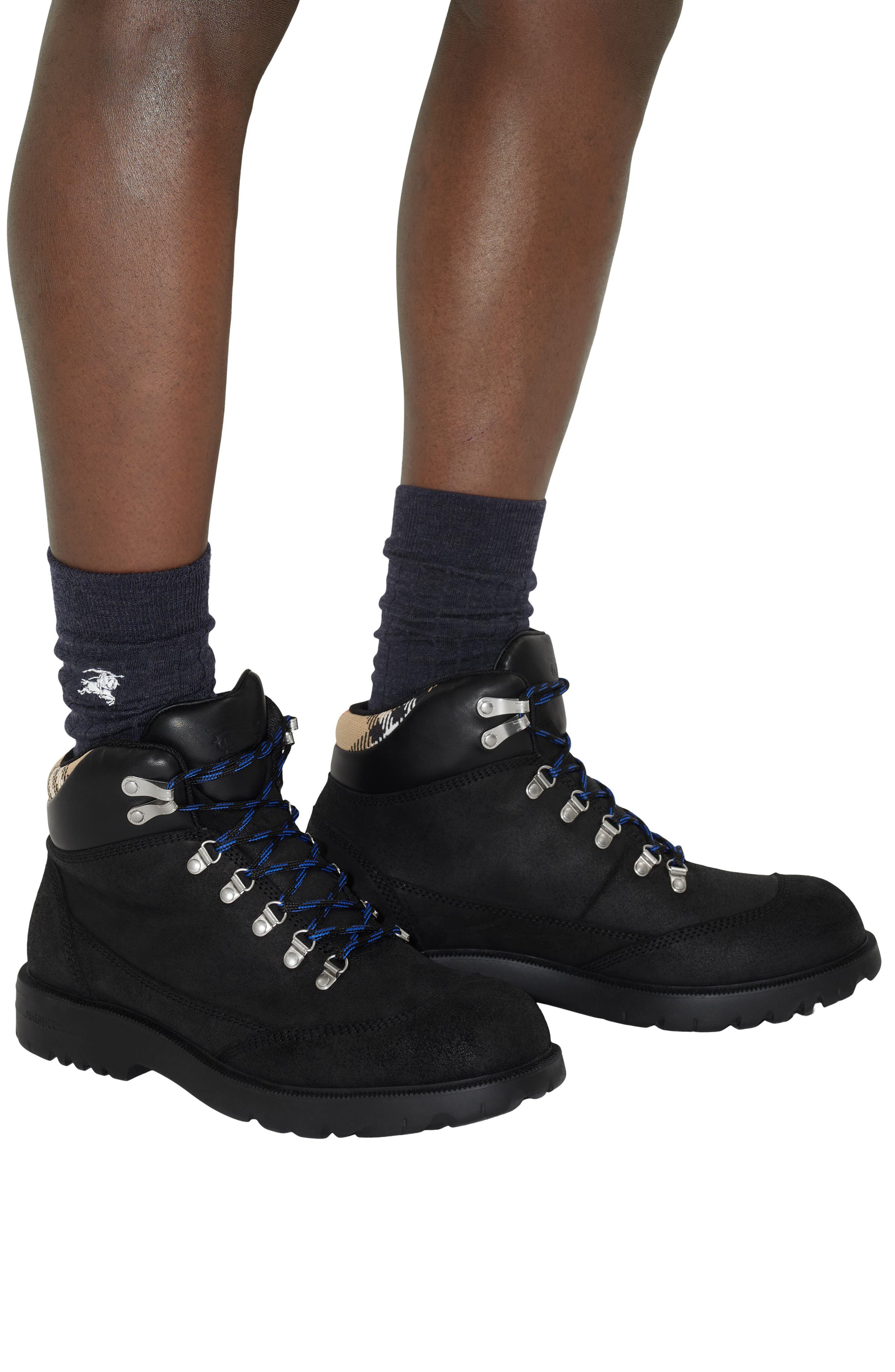 Burberry Suede Moor Hiking Boot, Alternate, color, Black