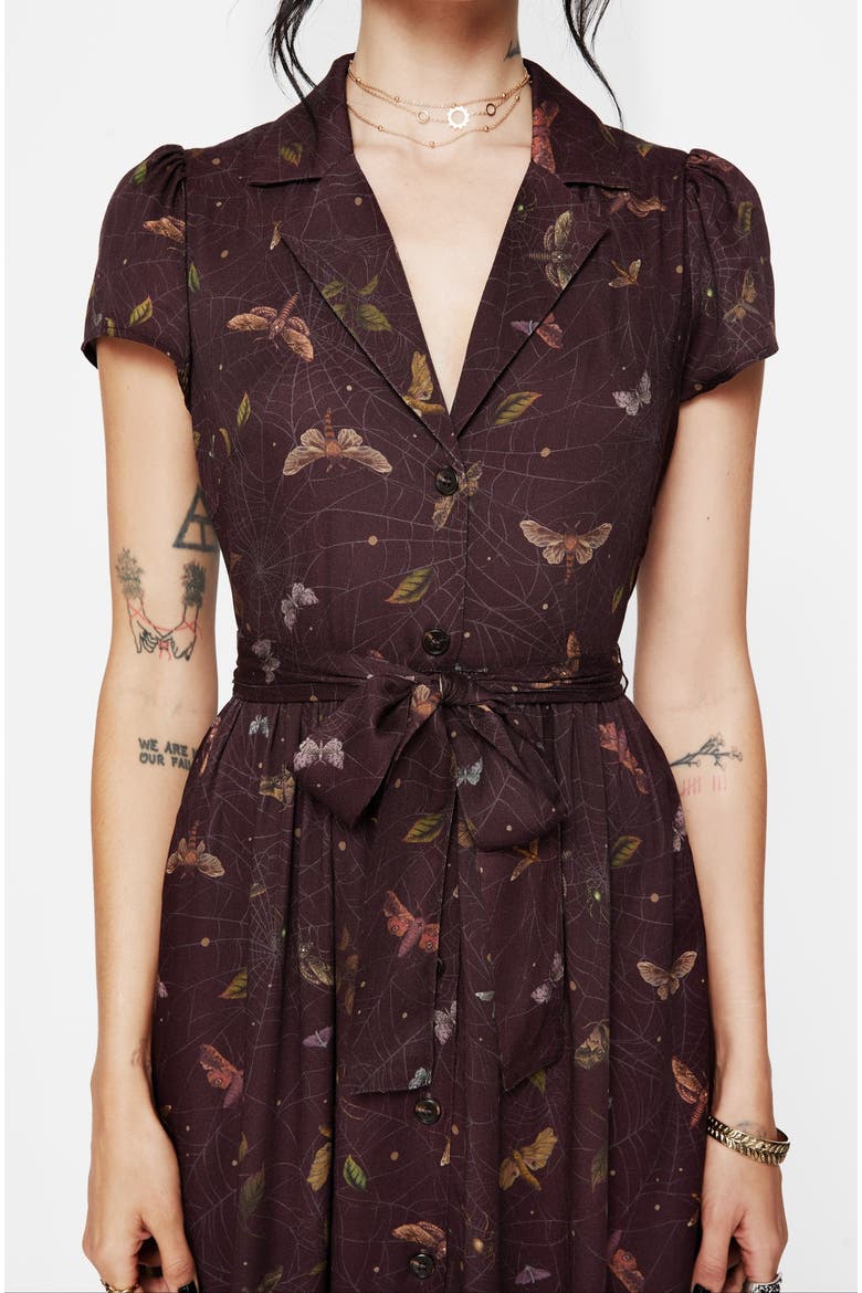 Celia Moth Printed Shirt Dress, Alternate, color, Dark Red