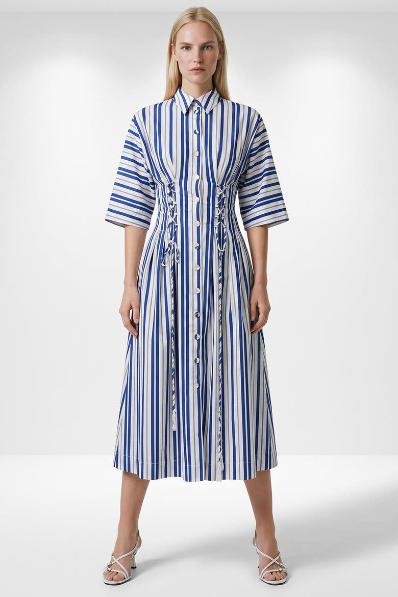 Deryll Tie Detail Regular Midi Dress, Alternate, color, Sax