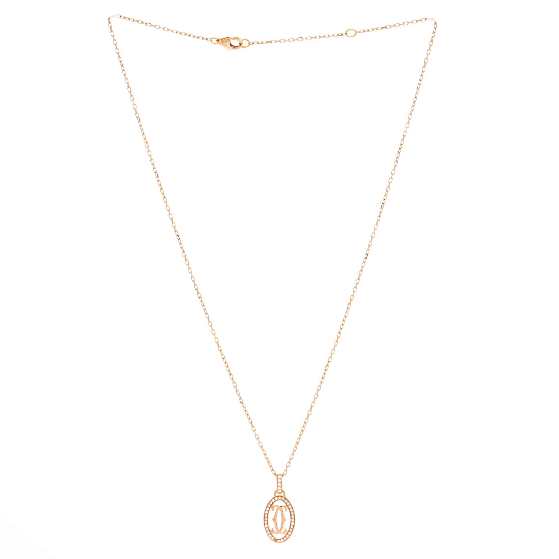 Double C de Cartier Pendant Necklace 18K Rose Gold and Diamonds, Alternate, color, Metallic Gold