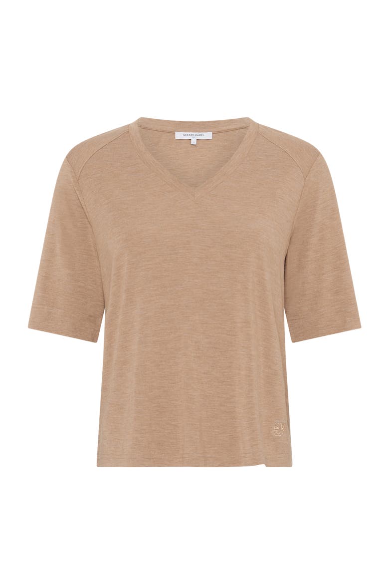 Malvine V-Neck T-Shirt, Alternate, color, Caramel
