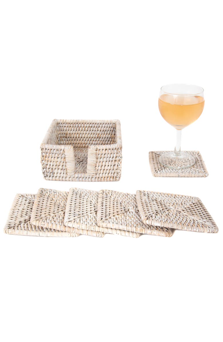 Artifacts Trading Company<sup>™</sup> Artifacts Rattan Square Coasters - 7 piece set, Alternate, color, White Wash