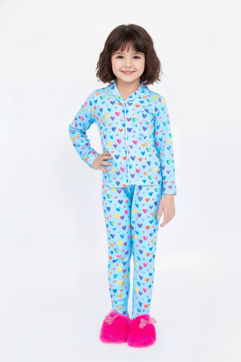 Heart Printed Jersey Long Sleeve Pajama Pant Set, Alternate, color, Light Blue