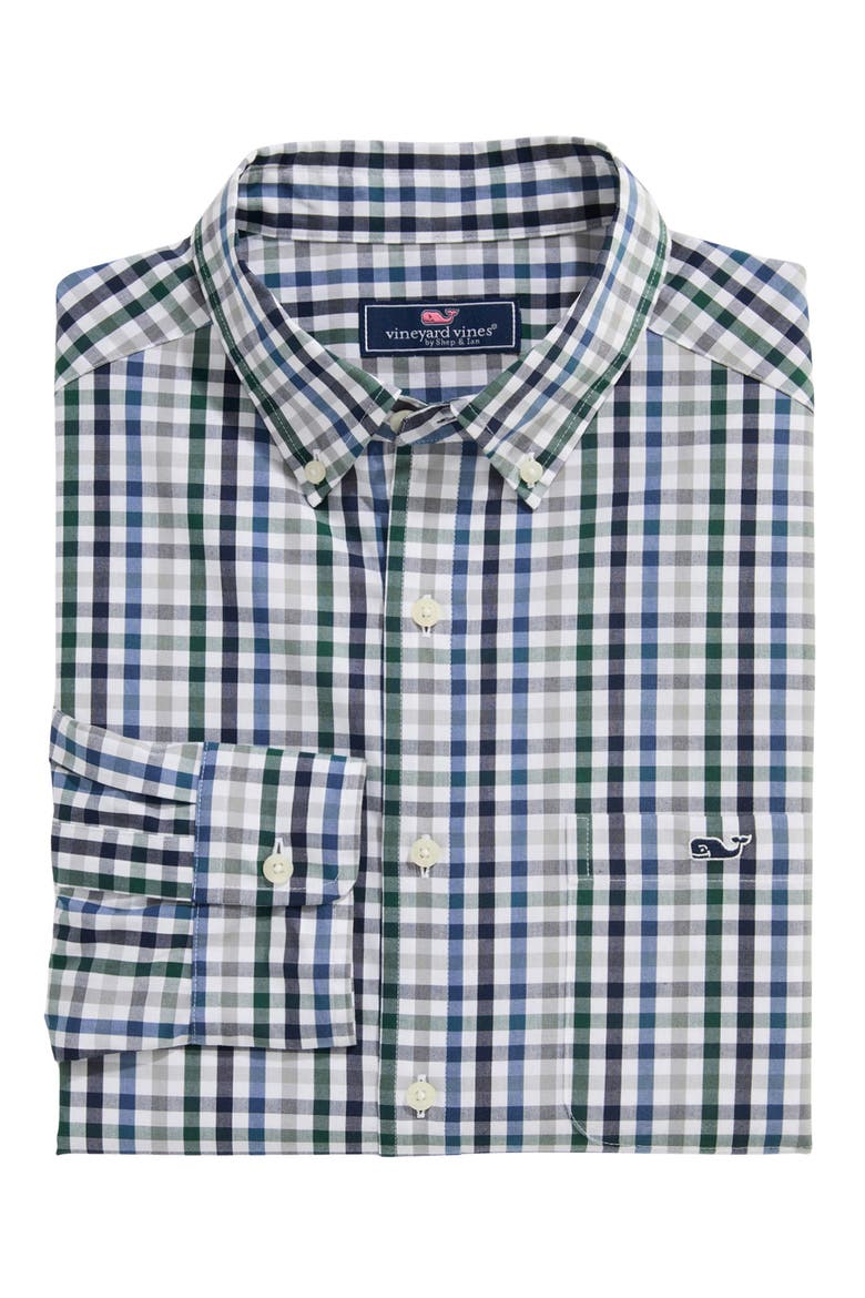 Classic Fit Tattersall Poplin Button-Down Shirt, Alternate, color, CHARLESTON GREEN PLD