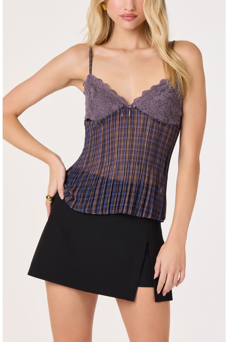 Haleigh Pleated Lace Camisole, Main, color, BLUE PLAID MULTI