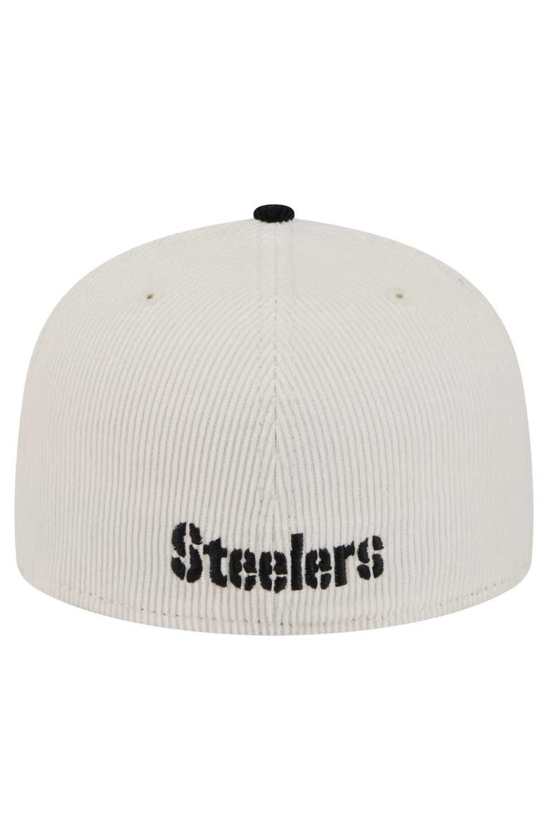 New Era Men's New Era Cream/Black Pittsburgh Steelers Corduroy 59FIFTY Fitted Hat, Alternate, color,