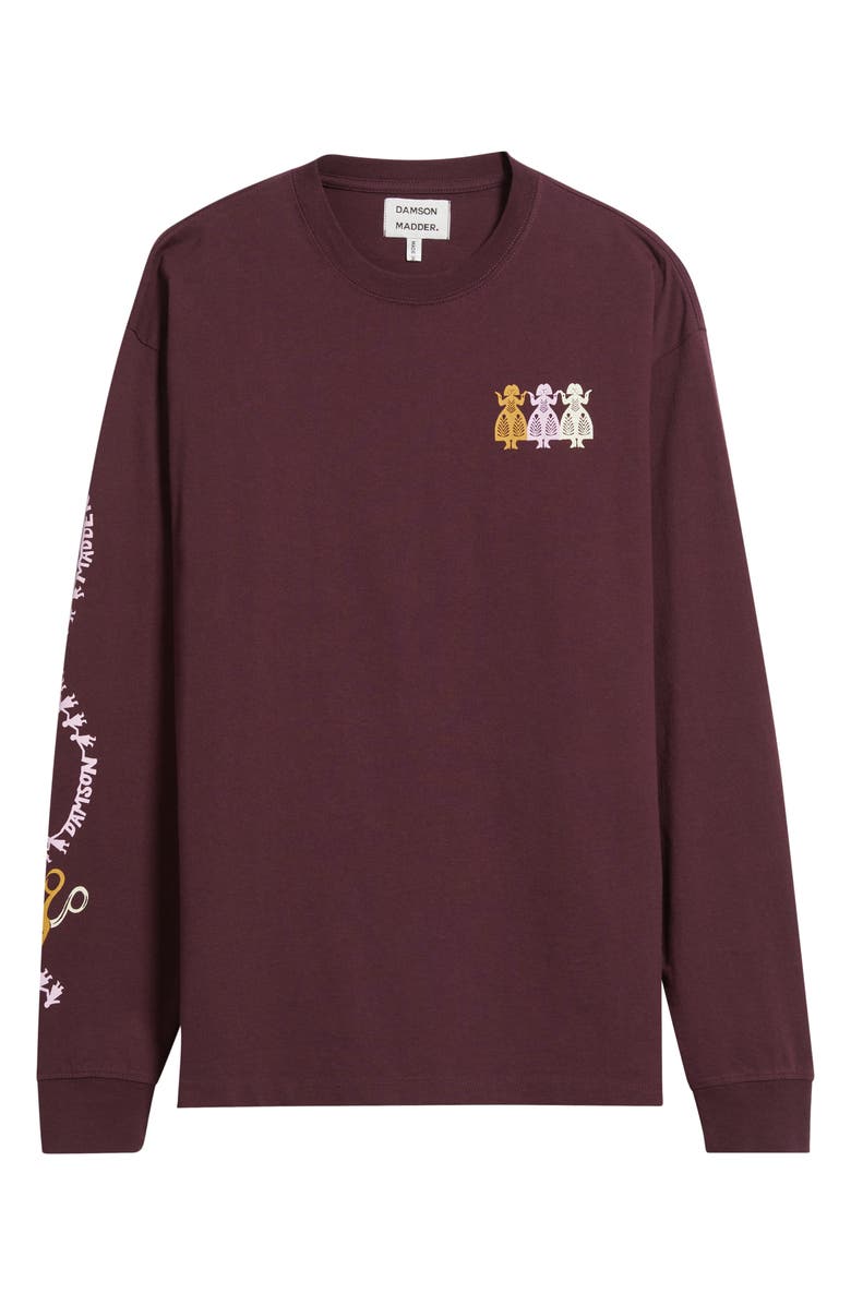 Damson Madder Paper Cut Gals Long Sleeve Organic Cotton Graphic T-Shirt, Alternate, color, Fig