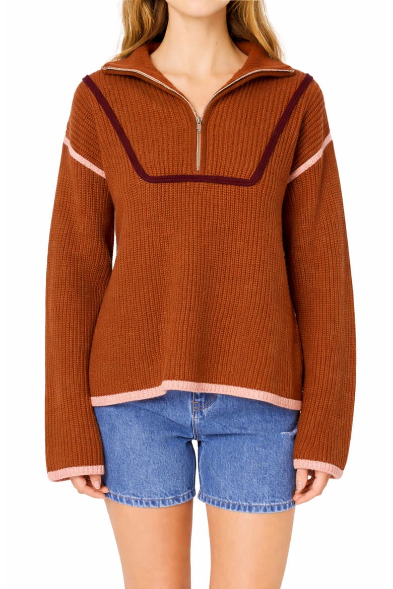 Color Accent Half-Zip Pullover, Main, color, MOCHA MULTI