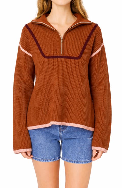 Color Accent Half-Zip Pullover