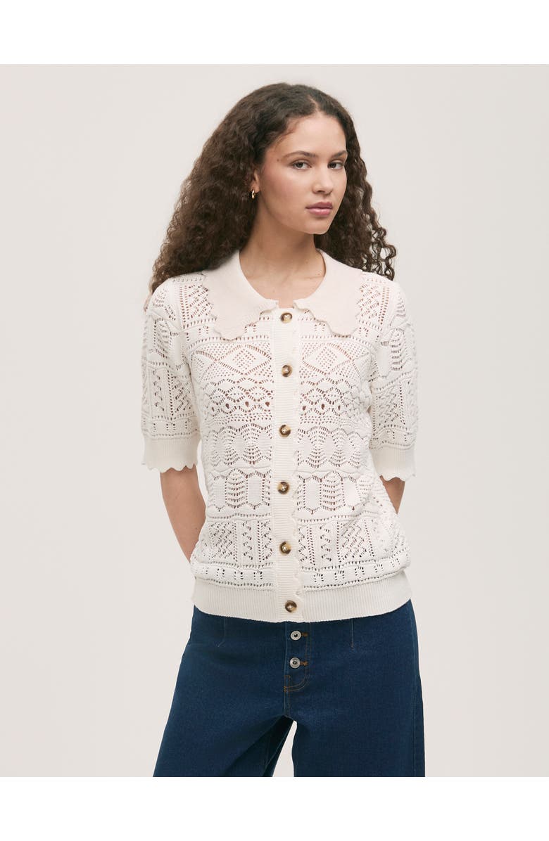 Finery London Marlowe Short Sleeve Crochet Cardigan, Main, color, Cream