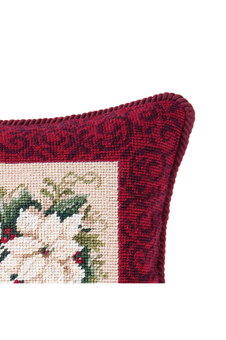 White Poinsettia Needlepoint Pillow, 14" x 14", Alternate, color, Off-White