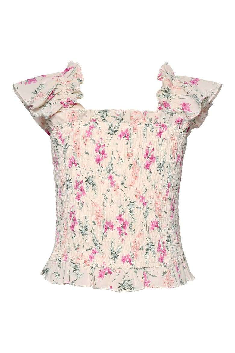 Kids' Smocked Ruffle Sleeve Top, Alternate, color, IVORY MULT