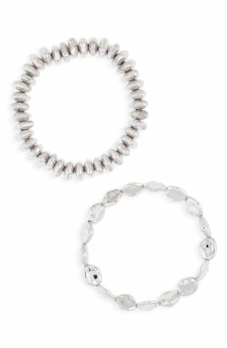 Open Edit Set of 2 Pebble & Disc Beaded Stretch Bracelets