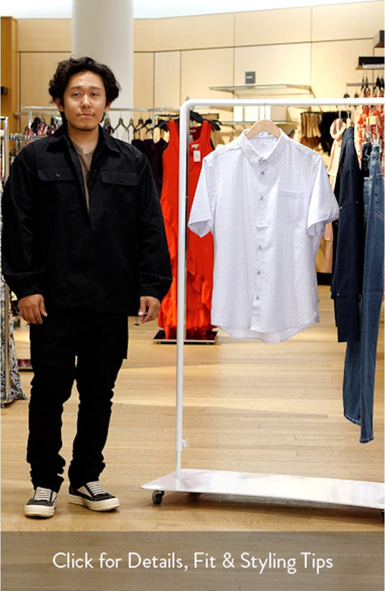 Calix Geo Print Short Sleeve Performance Button-Up Shirt, sales video thumbnail