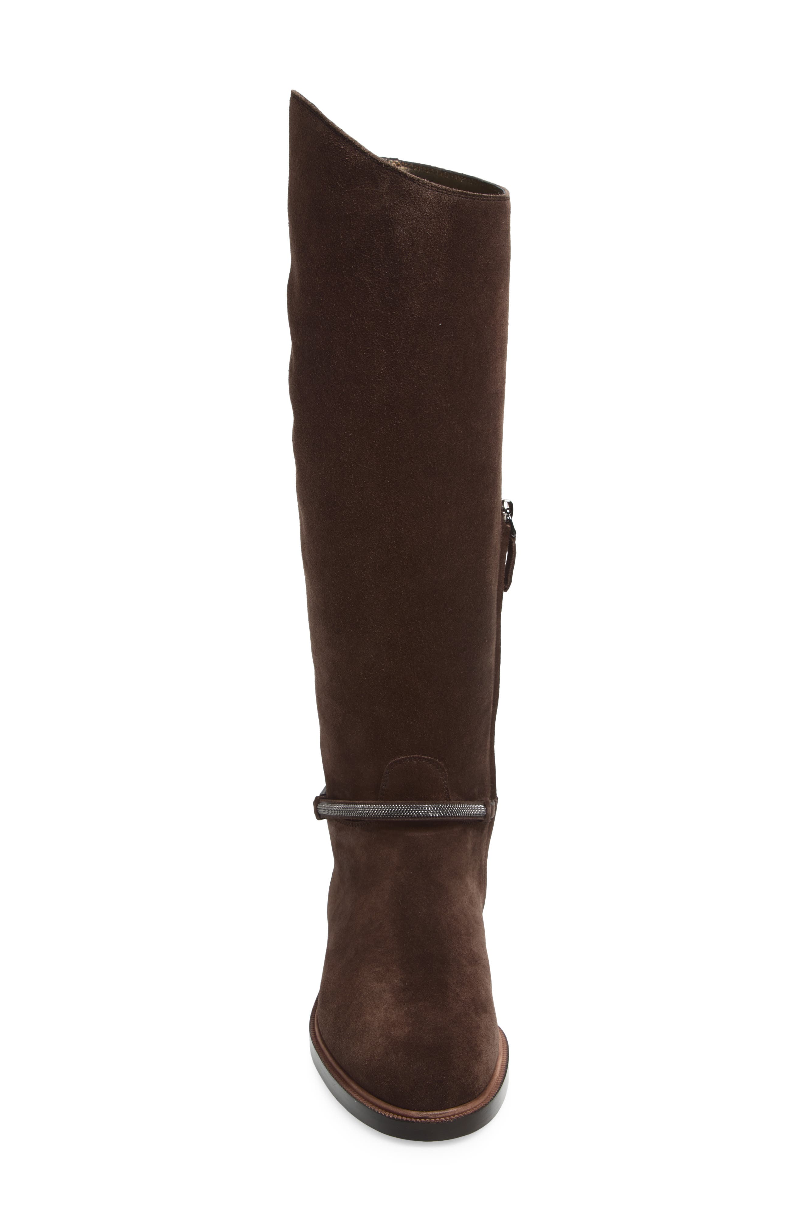 Brunello Cucinelli Monili Trim Tall Suede Riding Boot, Alternate, color, C9795 Pepper