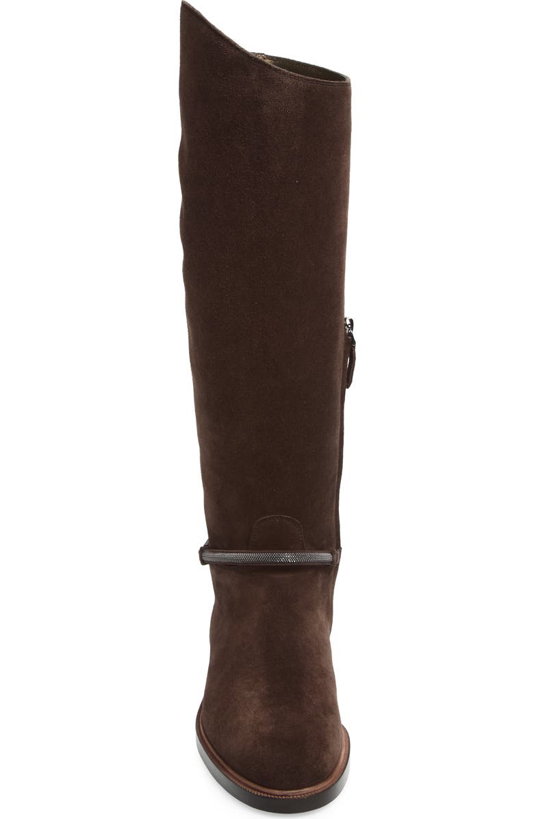 Brunello Cucinelli Monili Trim Tall Suede Riding Boot, Alternate, color, C9795 Pepper